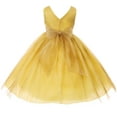 thumbnail image 2 of Little Girls Sleeveless V Neck Glitter Tulle Overlay Princess Flower Girl Dress Yellow 4, 2 of 2