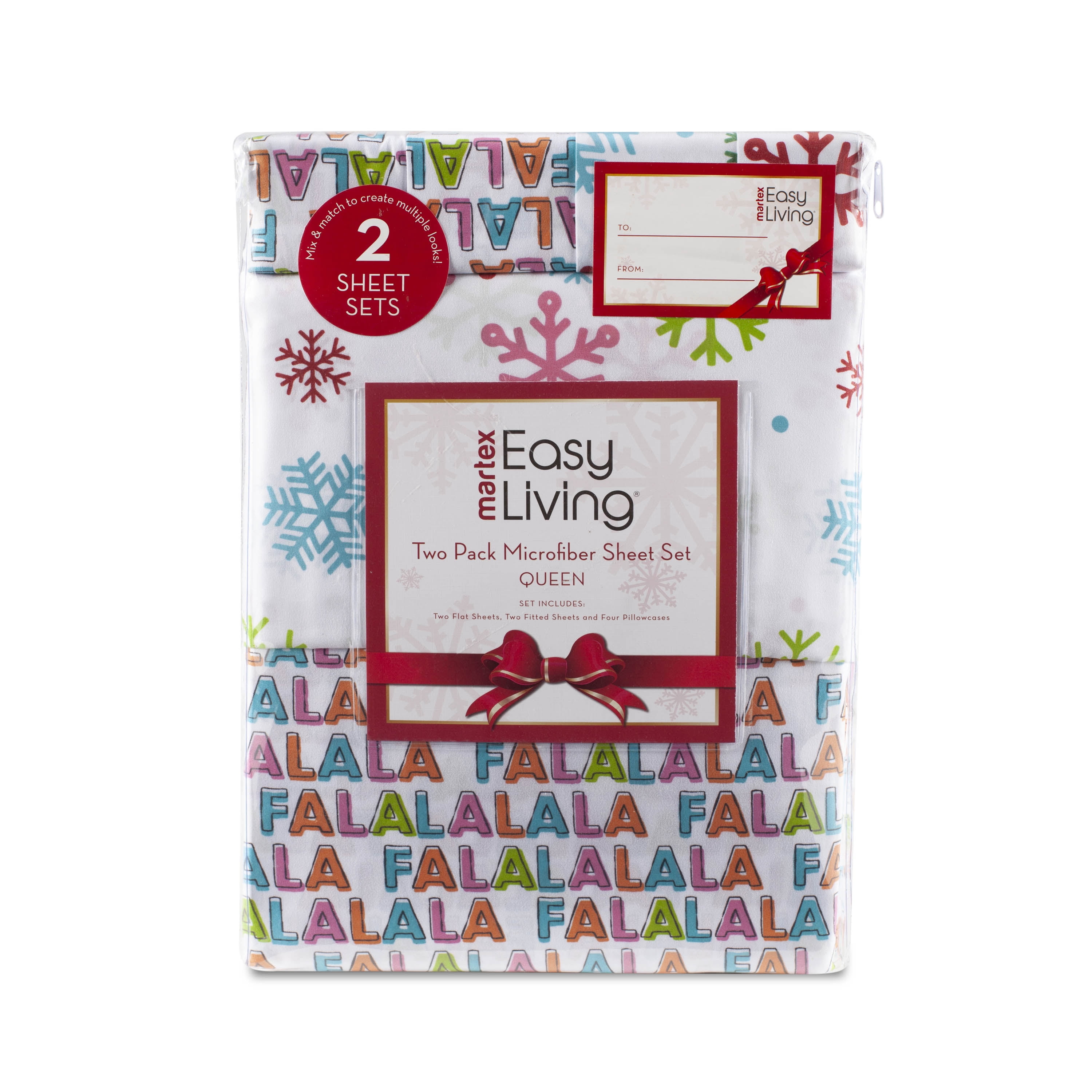Martex 2-Pack Holiday Twin Snowflake and Fa la la la Sheet Set