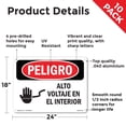 thumbnail image 2 of High Voltage Inside Spanish OSHA Danger Aluminum Sign 24 Inch x 18 Inch - 10 Pack, 2 of 8