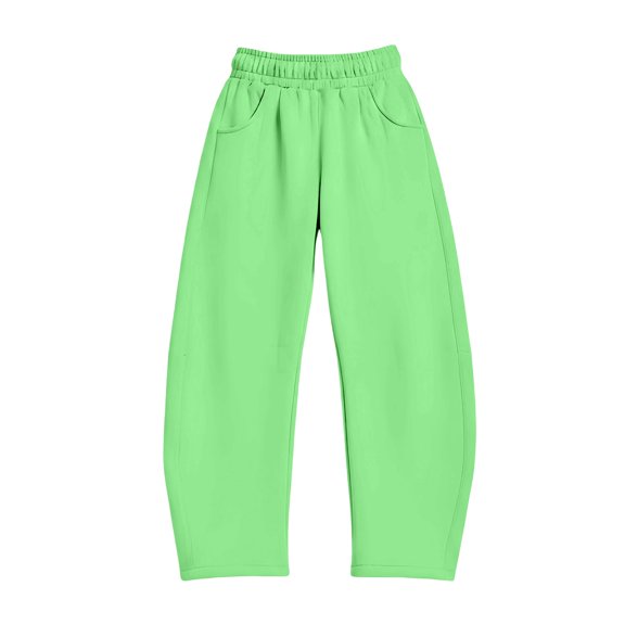 CPNG Girls Curved Barrel Sweatpants Solid Color Wide Leg Elastic High Waist Casual Pants Loose Street Style Jogger Pants