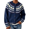 thumbnail image 2 of GILIGEGE Womens Fair Isle Sweater Button Up Long Sleeve Cardigans Crew Neck Open Front Knit Vintage Chunky Sweater Coats Retro Casual Fall Knit Jacket Soft Winter Outwear Dark Blue XL, 2 of 5