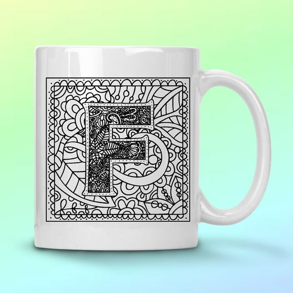 WHITE COFFEE MUG 11 OZ MONOGRAM F
