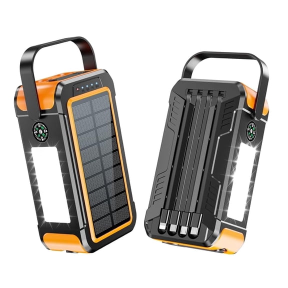 Solar Charger 80000mAh Built-in Cables, 22.5W Fast Charging Portable Power Bank with USB C, Camping Light, Flashlight, Battery Pack for iPhone 16 15 14 13 12 11, iPad, Samsung, Apple Watch, Yellow