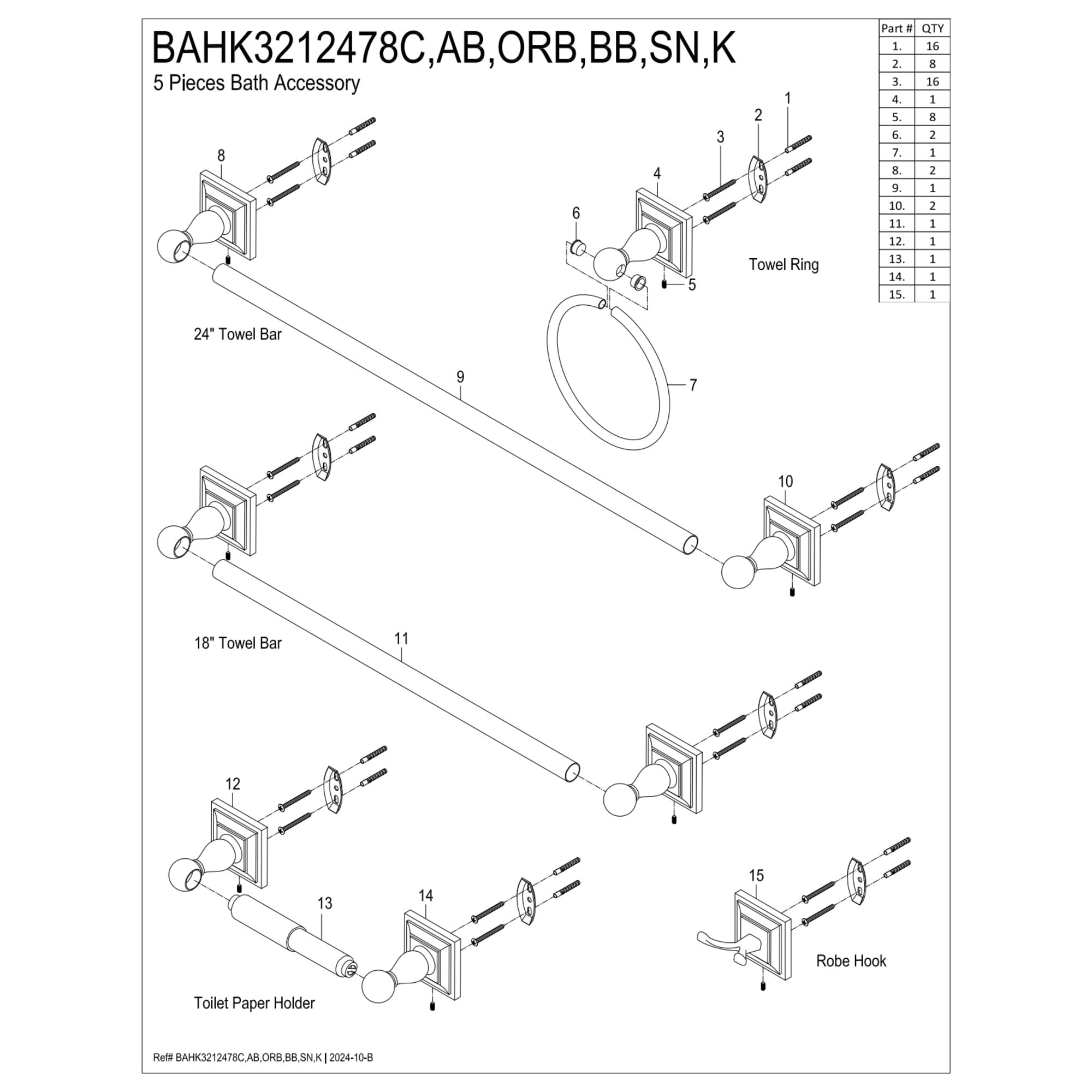 Kingston Brass BAHK3212478ORB Serano 5-Piece 18-Inch and 24-Inch Towel Bars Bathroom Accessory Set in Oil Rubbed Bronze
