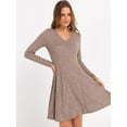 thumbnail image 3 of Women Long Sleeve Ribbed Knit Short Dresses  Fall Winter V Neck Casual Swing A Line Sweater Dress, 3 of 16