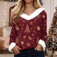 thumbnail image 2 of larppty Christmas Tops with Xmas Printed V Neck 2025 Fur Trim Long Sleeve Shirts Blouse Holiday Party Tops for Women (Wine, XL), 2 of 8