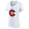 thumbnail image 2 of Women's Fanatics Nathan MacKinnon White Colorado Avalanche Special Edition 2.0 Name & Number V-Neck T-Shirt, 2 of 3