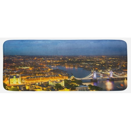 

Modern Kitchen Mat Sunset at London England Cityscape Night Time and Tower Bridge Landmark Urban Plush Decorative Kitchen Mat with Non Slip Backing 47 X 19 Yellow Bluegrey by Ambesonne
