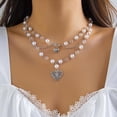 thumbnail image 3 of Gold Heart Pearl Statement Necklace for Women Layered Stacked Bead Hollow Butterfly Heart Pendant Choker Exquisite Pearl Clavicle Chain Jewelry Gifts, 3 of 16
