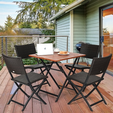 5PCS Outdoor Folding Patio Dining Set 4 Deck Sling Back Rattan Chairs