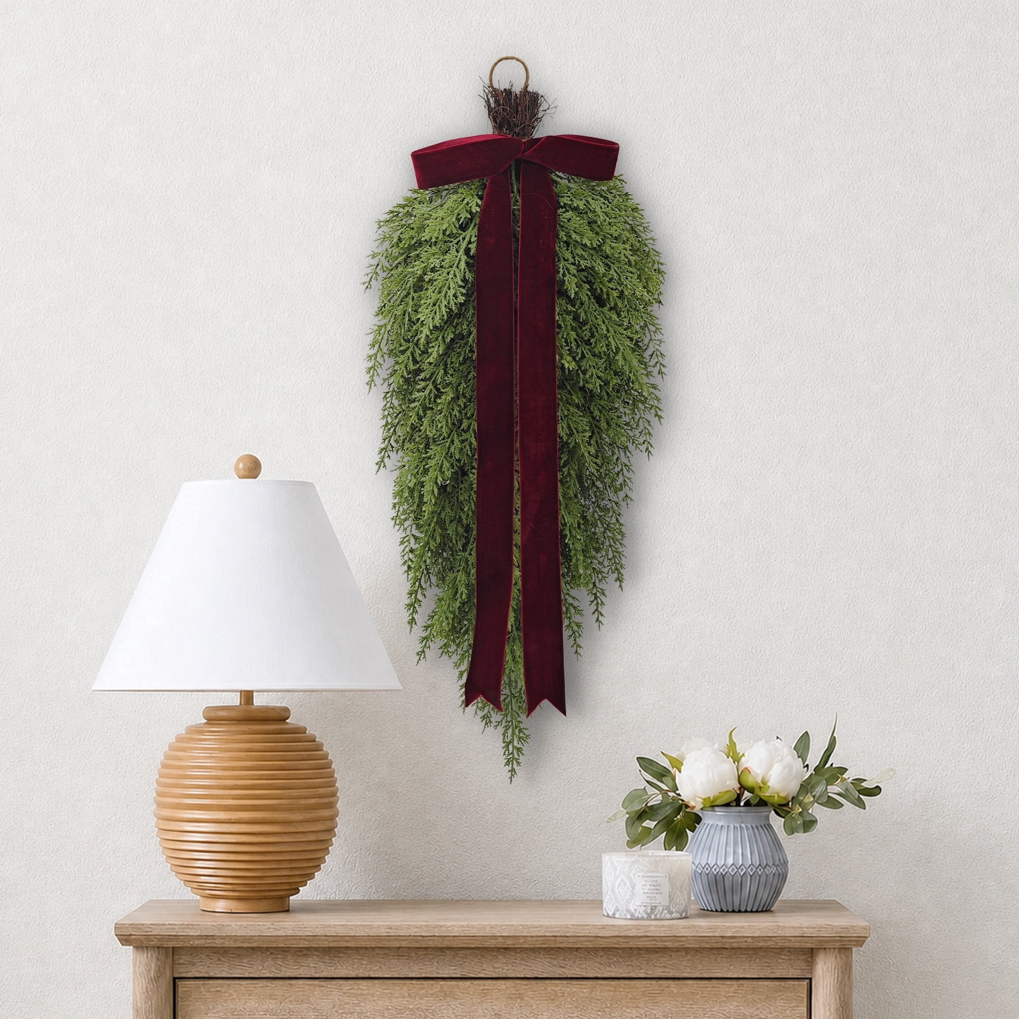 My Texas House 28-Inch Cedar Christmas Swag, Green and Red photo 2