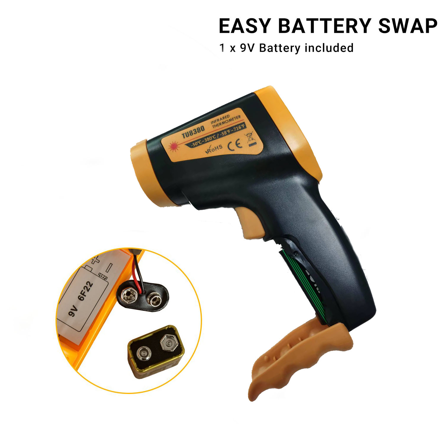 Digital Laser Infrared Thermometer Temperature Gun(No for Human) Measurement IR Point Industrial Non-Contact -58℉~ 716℉ (-50℃ ~ 380℃)