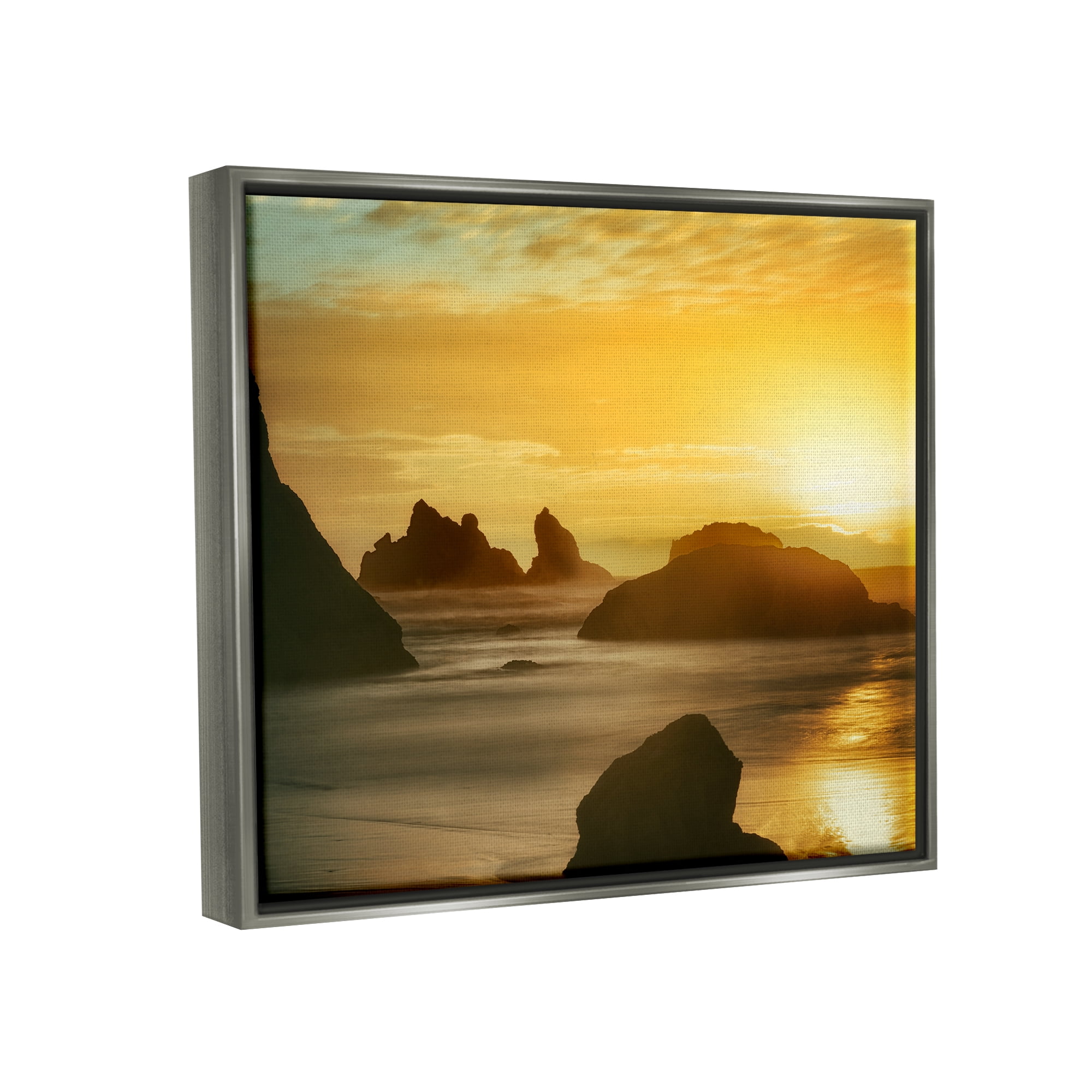 Stupell Industries Sea Stacks at Sunset Nature Photography Gray Floater Framed Art Print Wall Art, 21 x 17