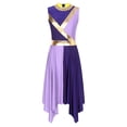 thumbnail image 3 of YONGHS Color Block Praise Dance Dress Sleeveless Asymmetrical Hem Liturgical Dancewear for Women Purple&Light Purple XL, 3 of 7