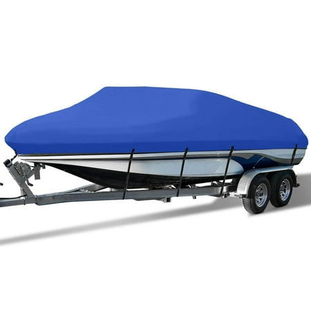 Waterproof Boat Cover All Seasons Outdoor Protector Aluminium Film Composite Cotton Fits V-Hull Quick Release Buckle Strap (Blue, Fit 17'-19'L x 95