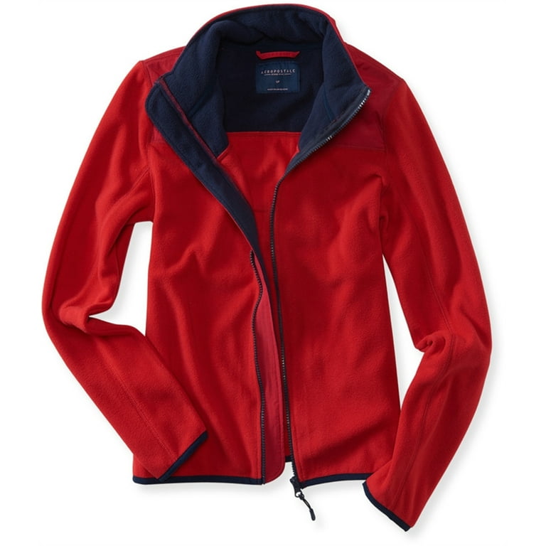 Aeropostale Womens Solid Full Zip Fleece Jacket Red Medium