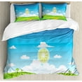 thumbnail image 1 of Landscape Duvet Cover Set King Size, Illustration of an Outdoor Scene of Grassy Hill Sun and Clouds, Decorative 3 Piece Bedding Set with 2 Pillow Shams, Blue Green and Pale Green, by Ambesonne, 1 of 3