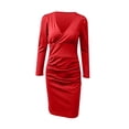thumbnail image 4 of Pompotops Robe Sexy à Manches Longues, Col en V, Ourlet Froncé, Unie, 4 of 5