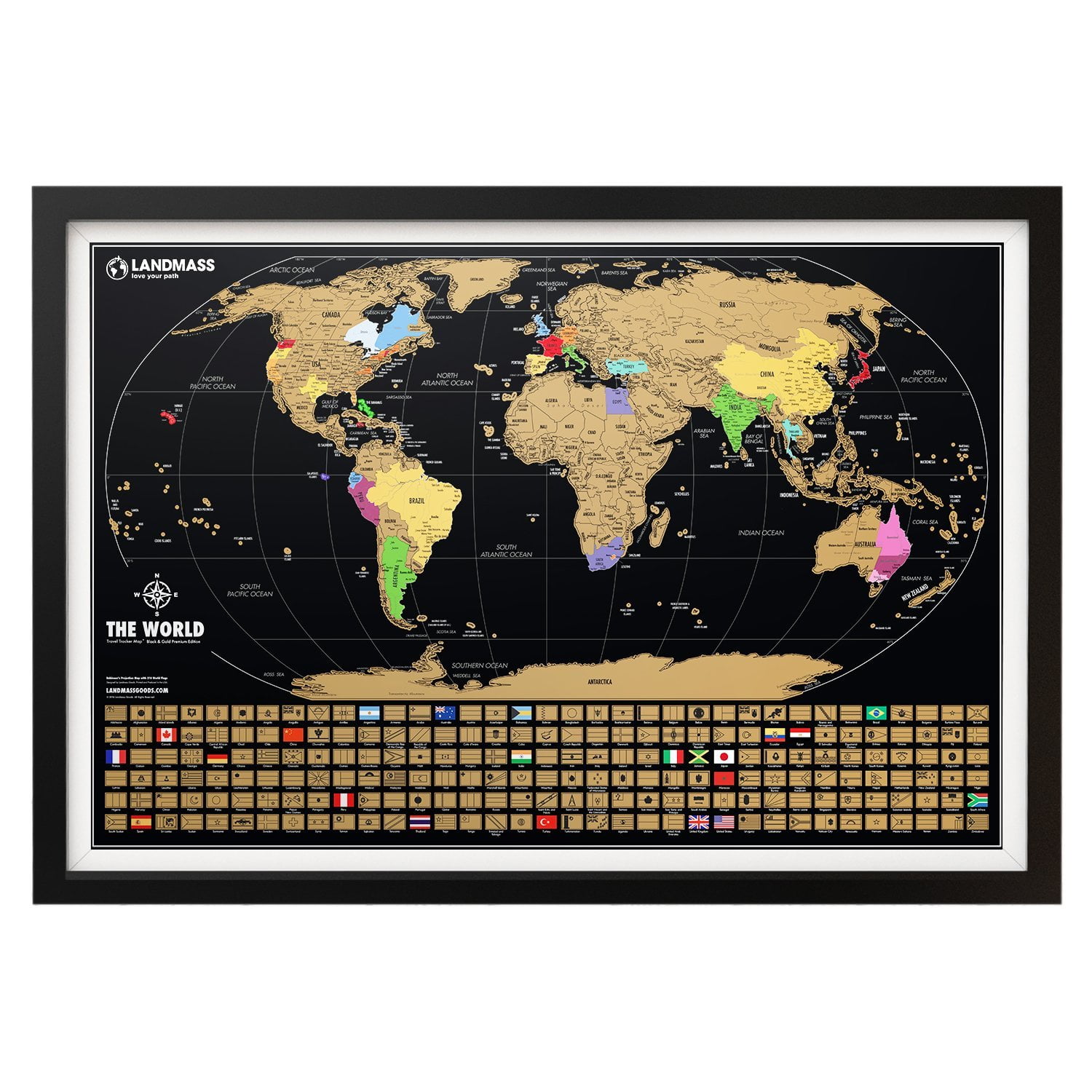 XL Landmass Scratch Off World Map Poster. 24x36 Travel Tracker Map Print w/ Flags, US states