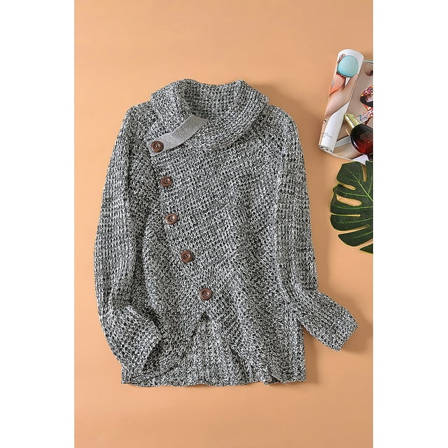 Pulls Femmes Chauds Asymétriques Tricotés Col Roulé Unis Enveloppants Manches Longues Hauts Décontractés