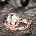 thumbnail image 4 of 10k Rose Gold Morganite Petite Twisted Vine Halo Diamond Moissanite Bridal Set 10mm 5.75 Carat Caushion Cut Engagement Ring, 4 of 7