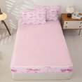 thumbnail image 4 of Manfei Dreamy Bowknot Zipper Full Size Comforter Sets with Fitted Sheet and 2 Pillowcases For Girls,Pink Ribbon Bow Kids Zipper Bedding Set,Pink Reversible,4-Piece, 4 of 7