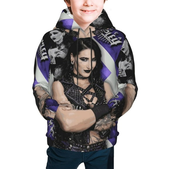 Rhea Ripley Youth Cartoon Hoodie Fashion Long Sleeve Kids Pullover Coat Casual Hoody Hooded Sweatshirts for Boys Girls