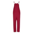 thumbnail image 4 of BiZtdJrK Lightning Sale, Women's Casual V Neck Spaghetti Straps Jumpsuit Summer Sleeveles Baggy Cotton Overalls Solid Color Wide Leg One Piece Pants with Pockets Red M, 4 of 6
