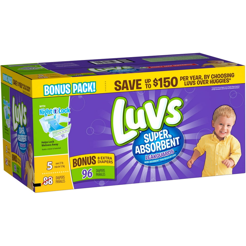 Luvs Super Absorbent Leakguards Diapers, Size 5, 96 Diapers Walmart