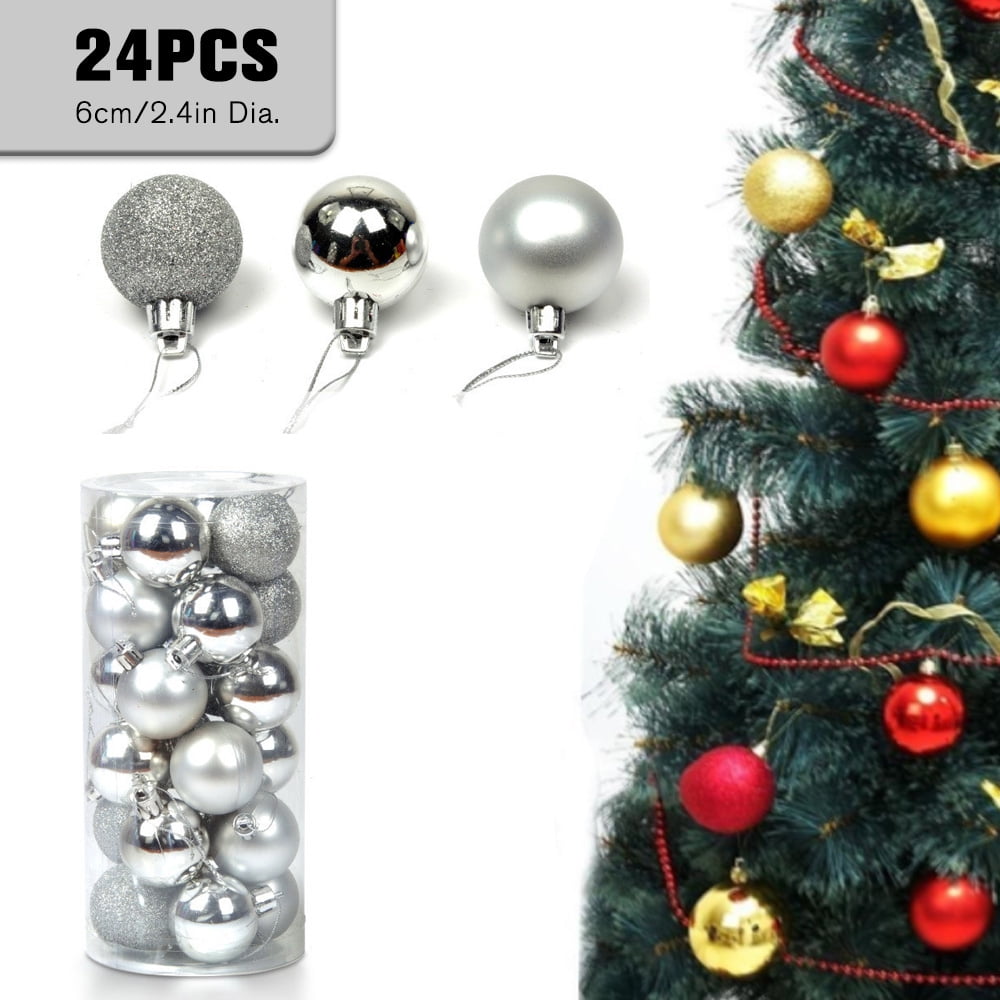 24pcs Christmas Balls Xmas Tree Hanging Ornaments with Lanyard Party Decor Gift 