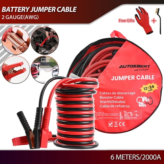 20FT 2 Gauge 2000 AMP Heavy Duty Jumper Cables - Jump Starter for Cars Trucks SUVs Dead Battery Recovery Fast Safe Durability