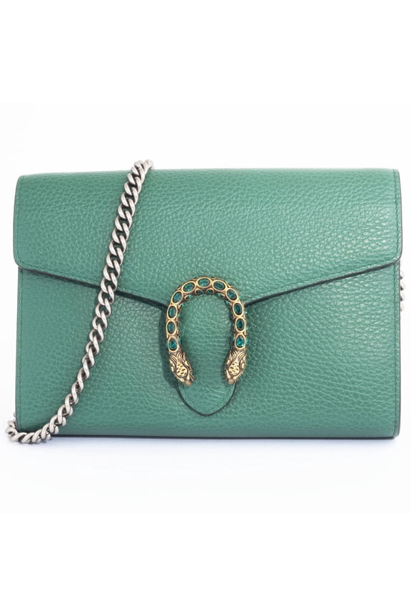 Pre-Owned Gucci Duosonis Chain Wallet Shoulder Bag 401231 Leather Green Women's GUCCI