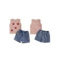 thumbnail image 2 of BemeyourBBs Toddler Baby Girl Summer Clothes Cute Infant Baby Girls Strawberry Outfit 3D Strawberry Tank Tops and Pockets Denim Shorts 2 Piece Set, 2 of 9