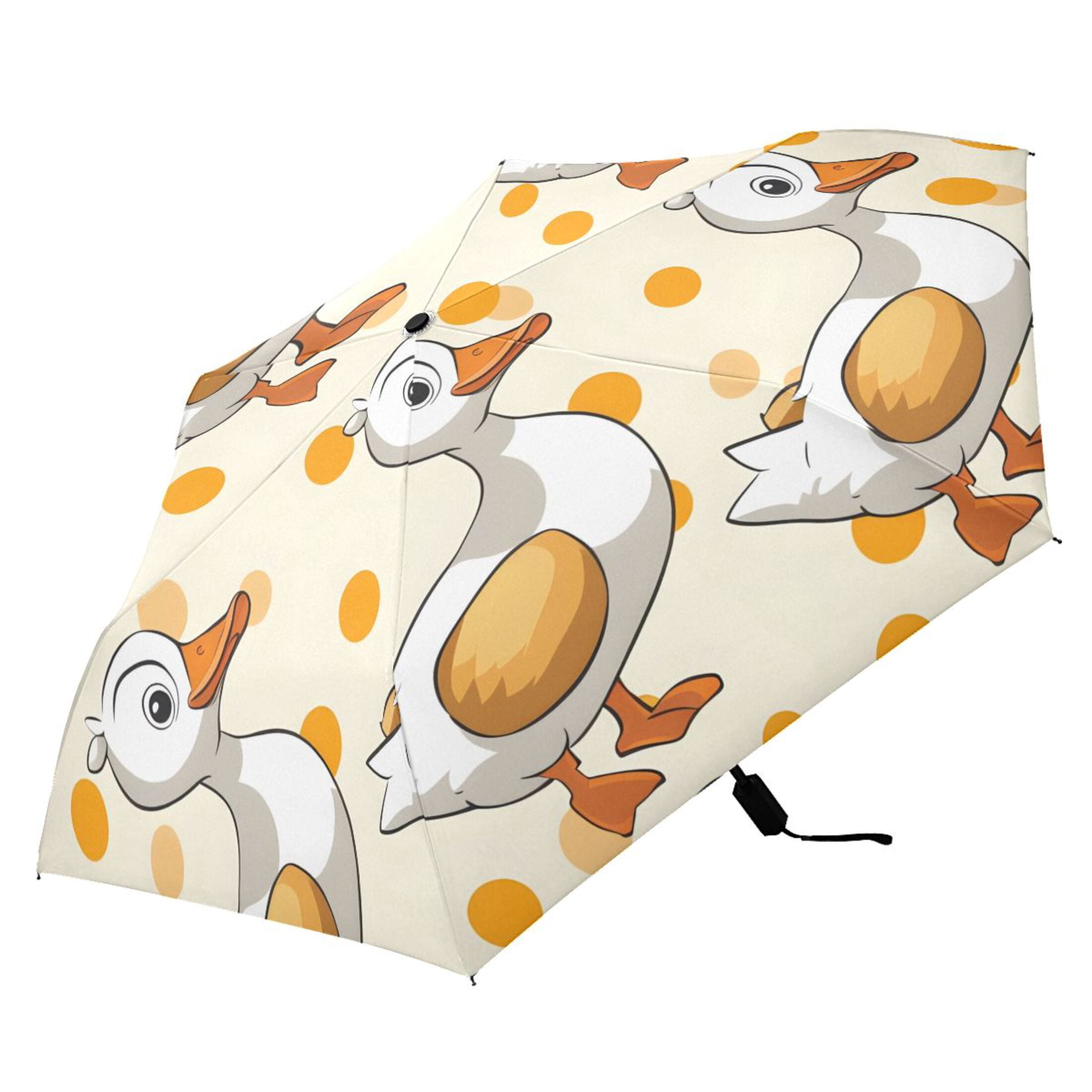 Cartoon Duck and Polka Dots Compact Sun Umbrella Windproof Travel Umbrellas for Rain Strong Portable UV Protection