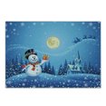 thumbnail image 1 of Christmas Cutting Board, Snowman Gets the Gift from Santa Claus in Winter Night Moonlight Illustration, Decorative Tempered Glass Cutting and Serving Board, Small Size, Blue Yellow, by Ambesonne, 1 of 1