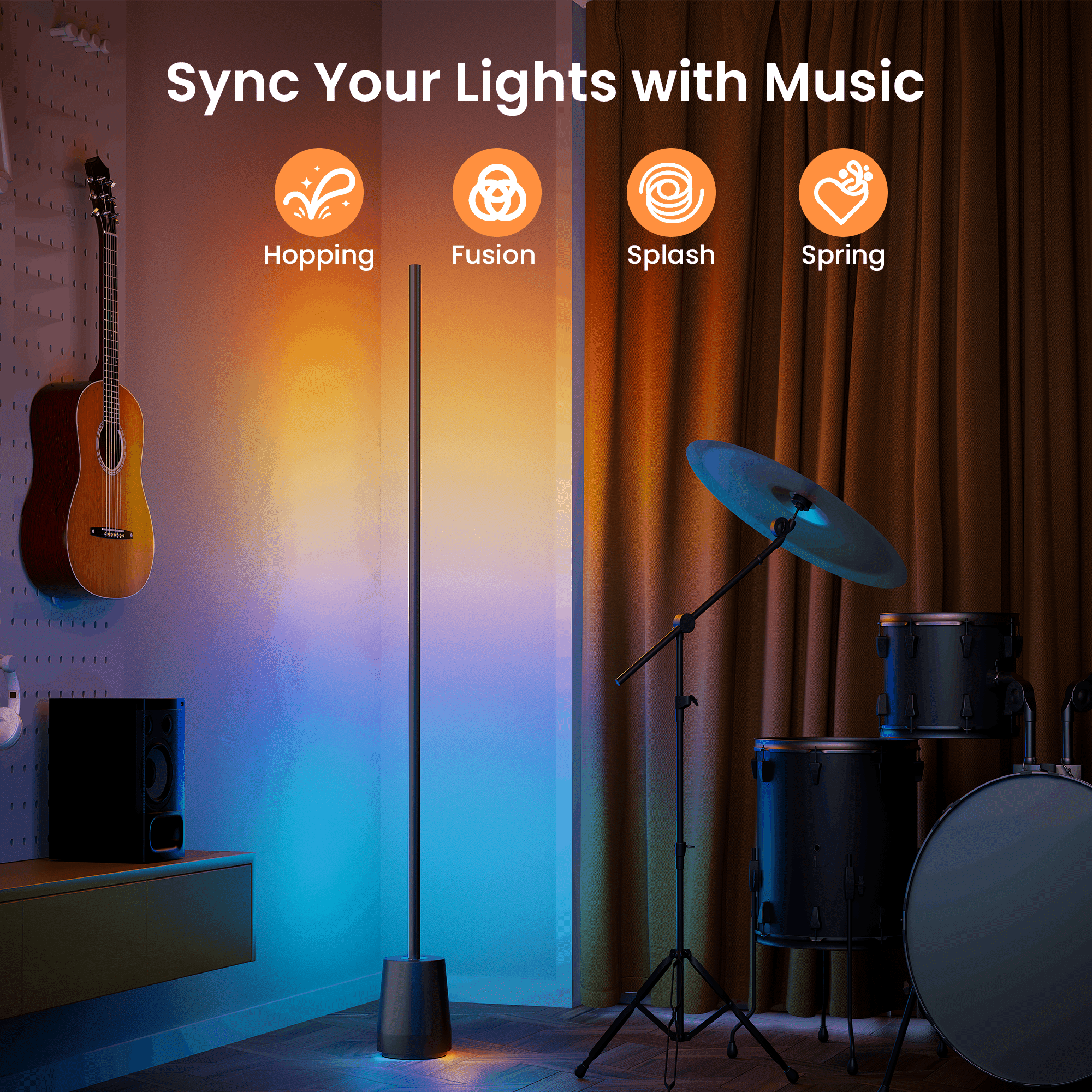 HadinEEon Corner Floor Lamp, 1500lm RGBW Corner Lamp Work with Alexa & Google Assistant, 16 Million DIY Colors, Sync with Music, App Control, Modern LED Floor Lamp for Living Room & Bedroom