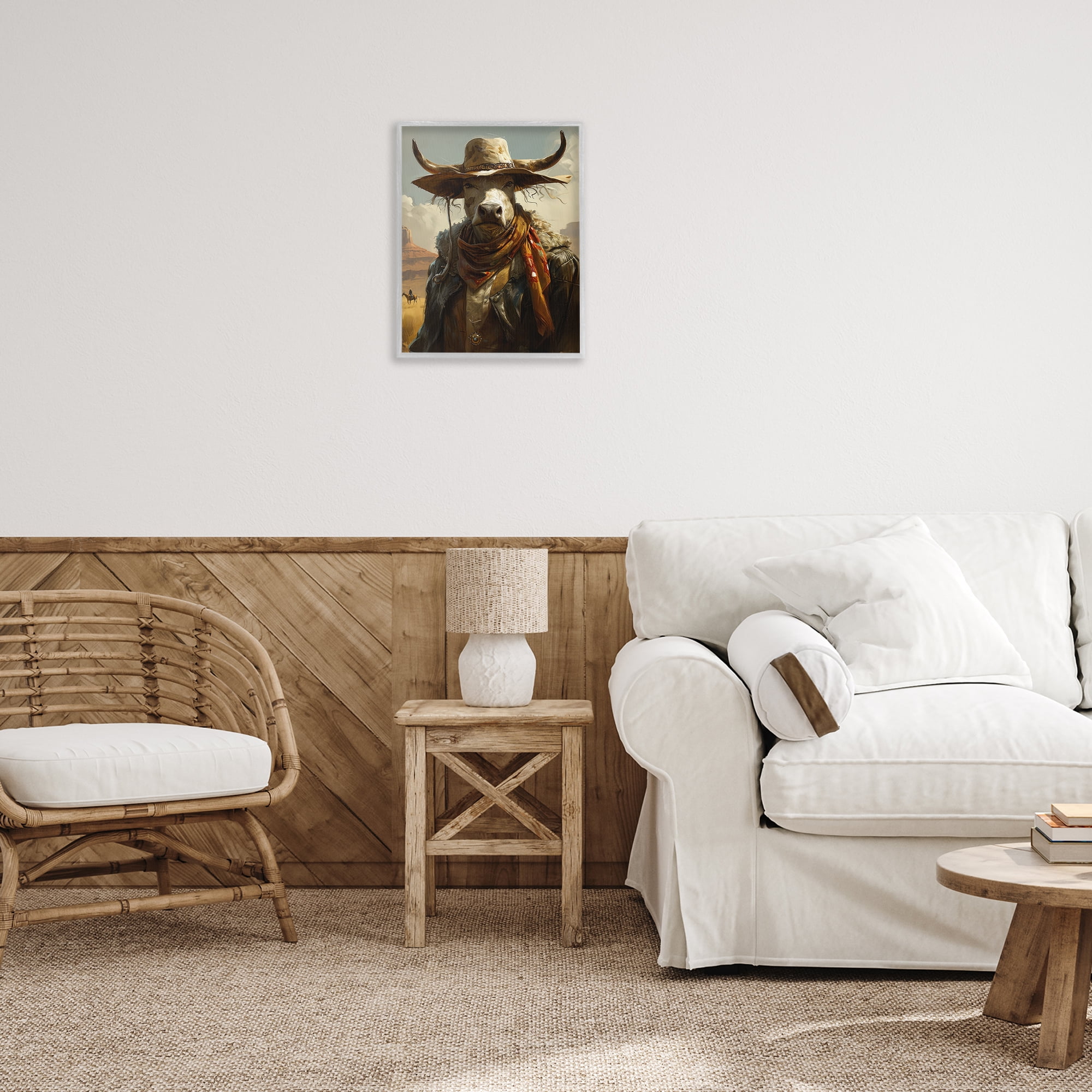 Stupell Industries Rustic Cattle Cowboy Novelty Painting Gray Framed Art Print Wall Art, 16 x 20