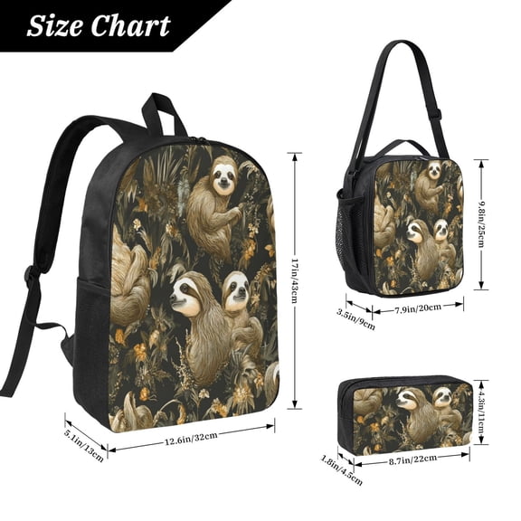 Sloth Backpack 17 Inch Set with Lunch Bag and CaseDurableTravel Bag Combo for Work Commuting Daily Use