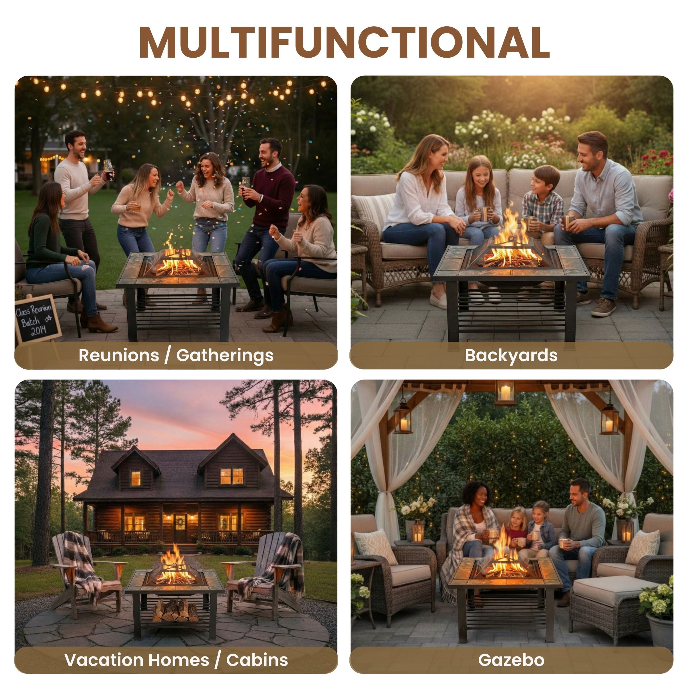 Fire Pit Set, Wood Burning Pit - Includes Screen, Cover and Log Poker - Great for Outdoor and Patio, 30 inch Square Marble Tile Firepit by Pure Garden