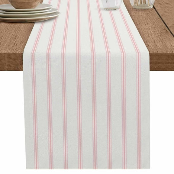 nqOlkjepod Pink Striped Table Runner 72 Inches Long Farmhouse Dress Scarves, Rustic Pink Stripe Modern Art Beige Dining Tablerunner for Coffee Table/Kitchen Island/Party Décor, 16" x 72"