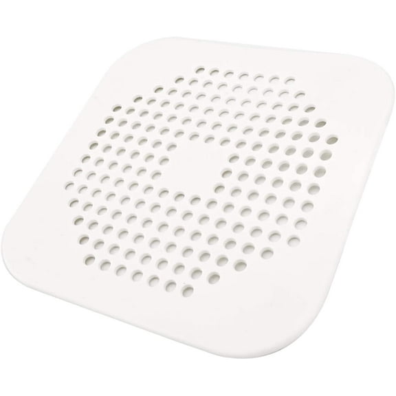 Square Drain Cover for Shower 5.7-inch TPR Drain Hair Catcher Flat Silicone Plug for Bathroom and Kitchen Grey/White Filter Shower Drain Protection Flat Strainer Stopper with Suction Cups (White)