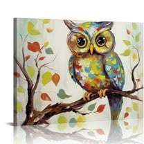 COMIO  Curious Owl Painting for Wall, Quirky Cute Owl Picture Canvas Art for Living Room Bedroom Wall Decor, Gallery Wrapped