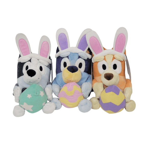Bluey, Muffin, and Bingo 5-Inch Plush Set with Easter Bunny Ears and Eggs, 3-Pack