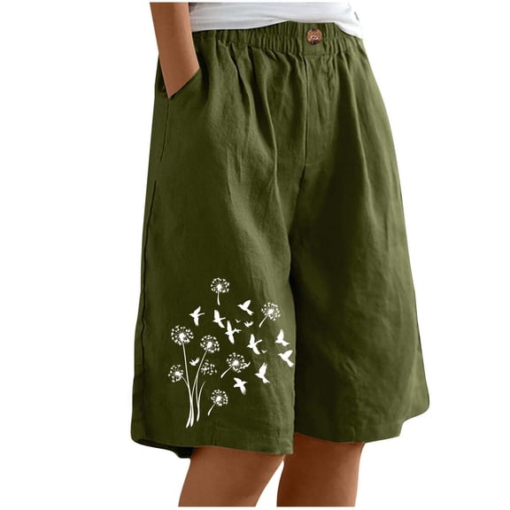 ZQUUVOU Women's Casual Shorts Summer Elastic Waist Buttons Casual Pockets Pants（Olive Green,S）
