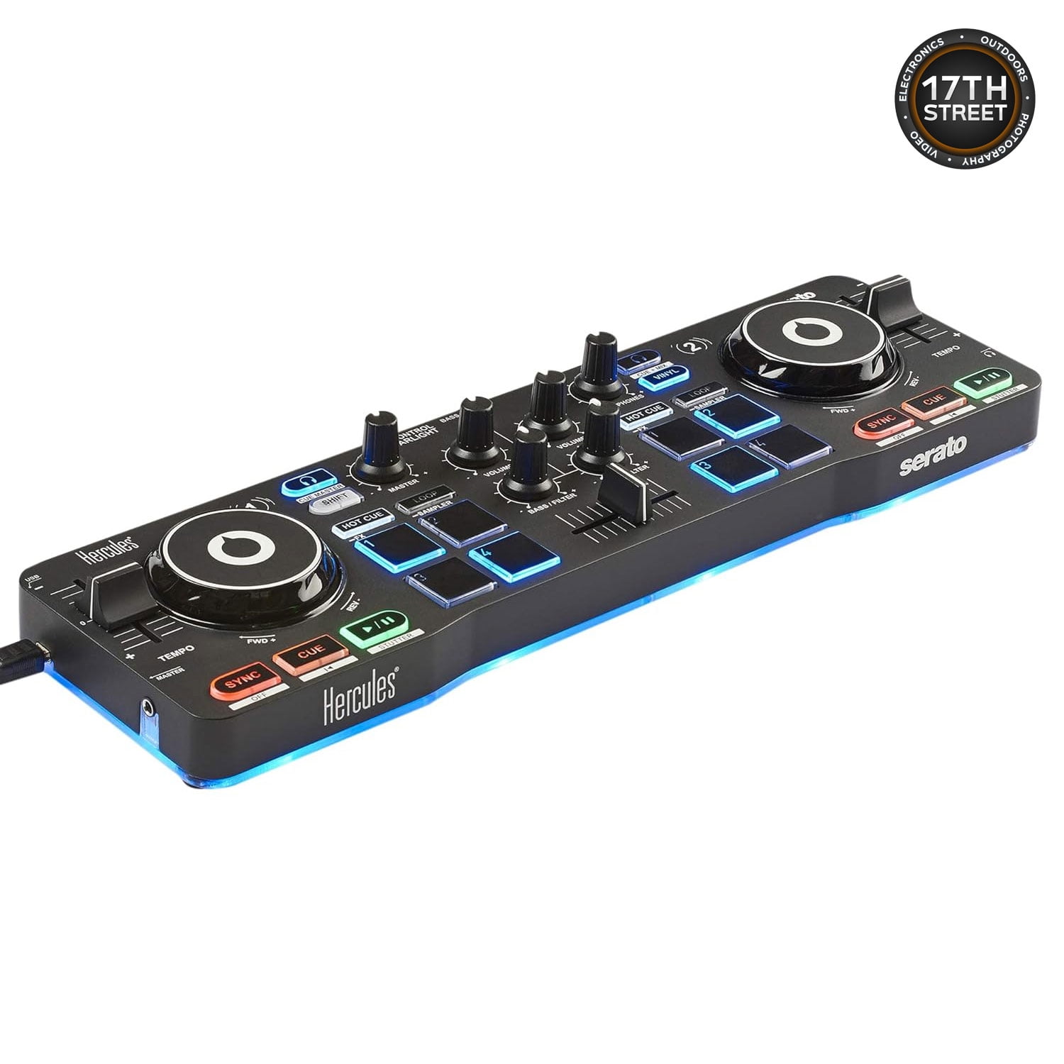 Hercules DJ Starter Kit - Starlight USB DJ Controller with On-Stage Laptop Stand, Waith Hard Carry Travel Case and Waith Cleaning Cloth - Serato DJ Lite Software Include (Bundle Set)