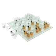 True Glass Chess Board with 32 Shot Glasses, Drinking Game for Adults