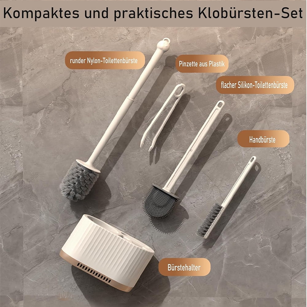 WSBArt 4Pcs Wall Mounted Toilet Cleaning Brush Set with Long Handle and No Dead Corner Design Includes Toilet Brush Drain Brush and Flat Head Scrubber for Effective Bathroom Household Cleaning