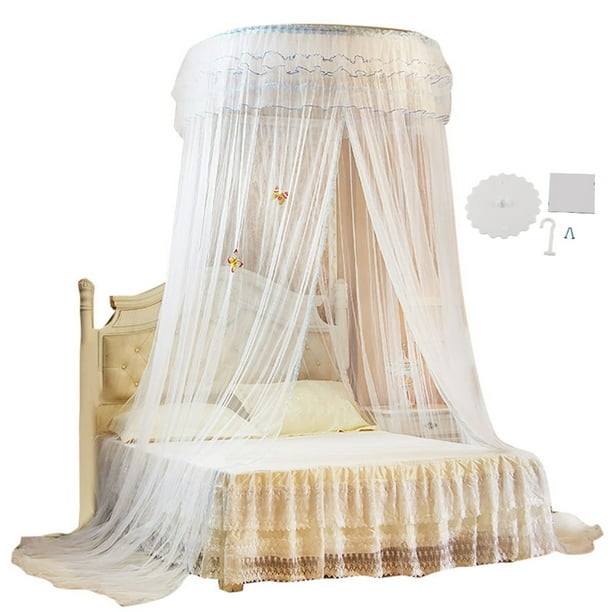 Mosquitera de encaje estilo princesa con forma de princesa y dosel redondo transpirable para cama (blanco)