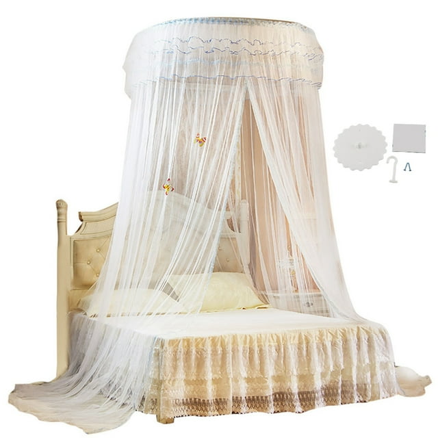 Mosquitera de encaje estilo princesa con forma de princesa y dosel redondo transpirable para cama (blanco)