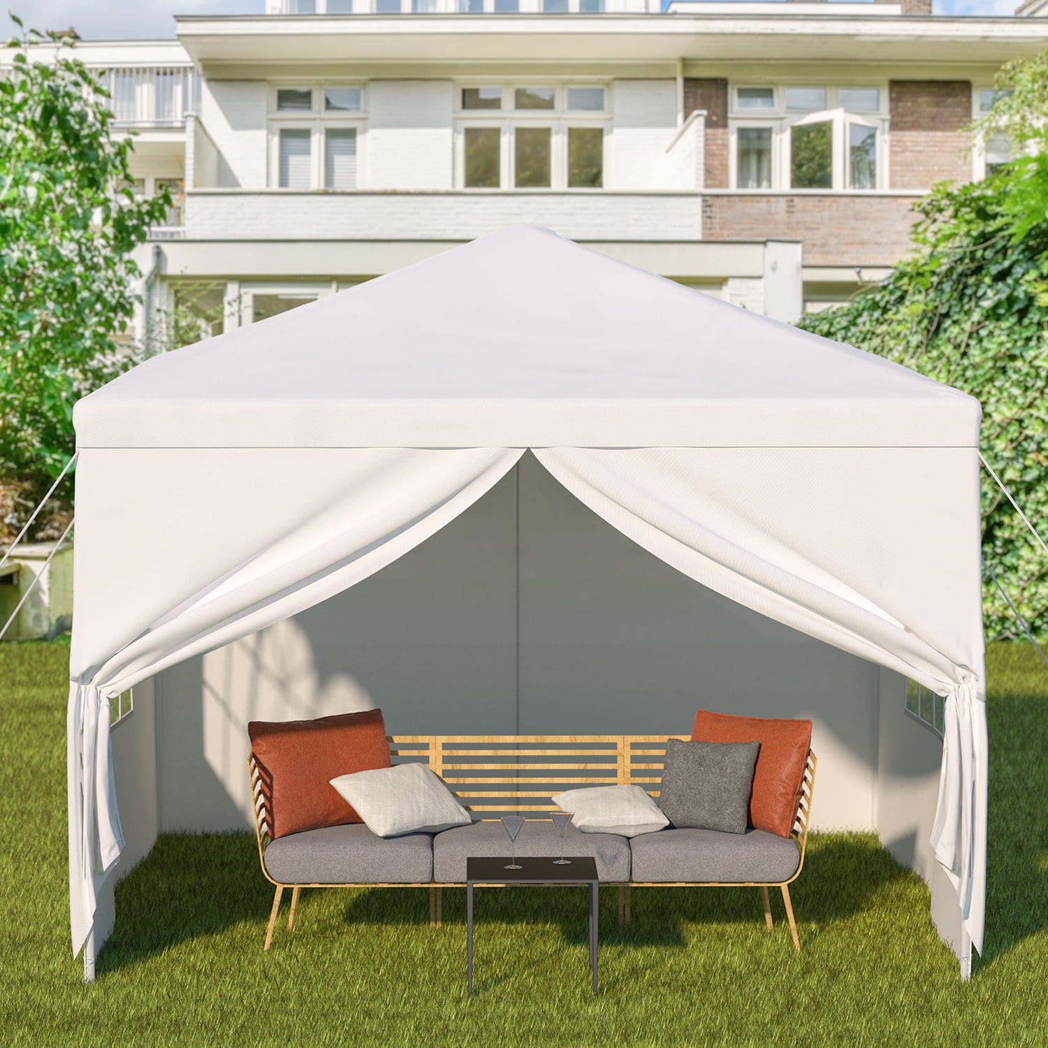 Gelukkig Ontleden ik zal sterk zijn Backyard Tent for Parties, White 10x10ft Wedding Party Tent Patio Gazebo  with 4 Removable Sidewalls, Canopy Tent for Camping Outside Party BBQ -  Walmart.com